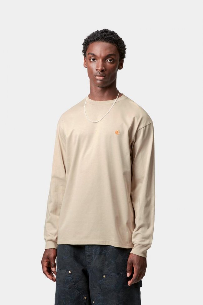 Carhartt L/S Chase T-Shirt - Fleur De Sel / Gold