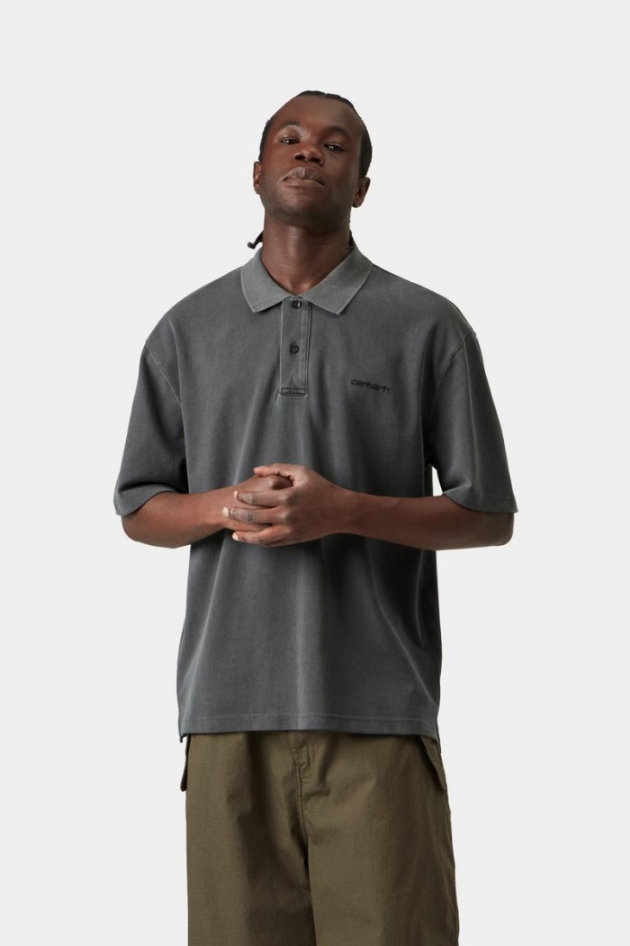 Carhartt S/S Wayne Polo - Black, Garment dyed