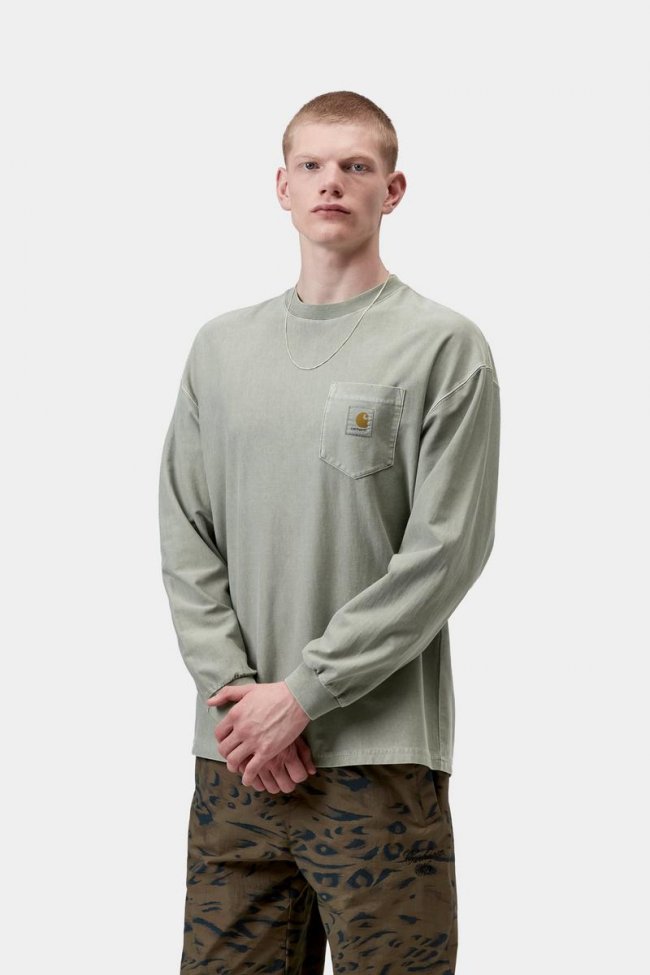 Carhartt L/S Loose Pocket T-Shirt - Shady Green, Garment dyed