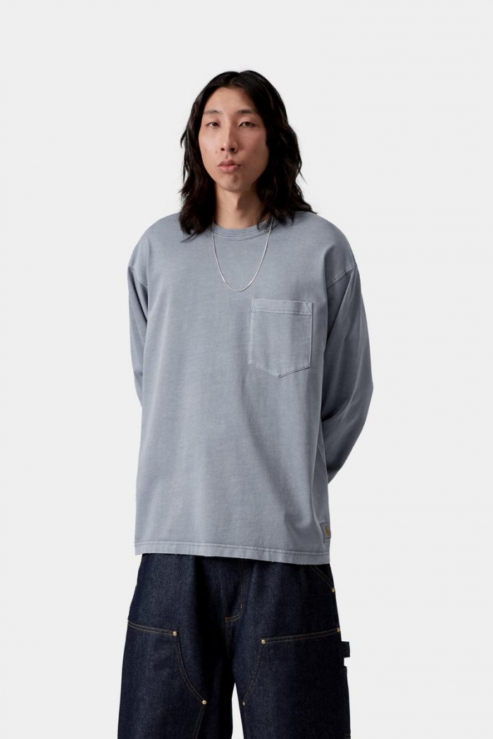 Carhartt L/S Torion Pocket T-Shirt - Office Blue, Grind wash
