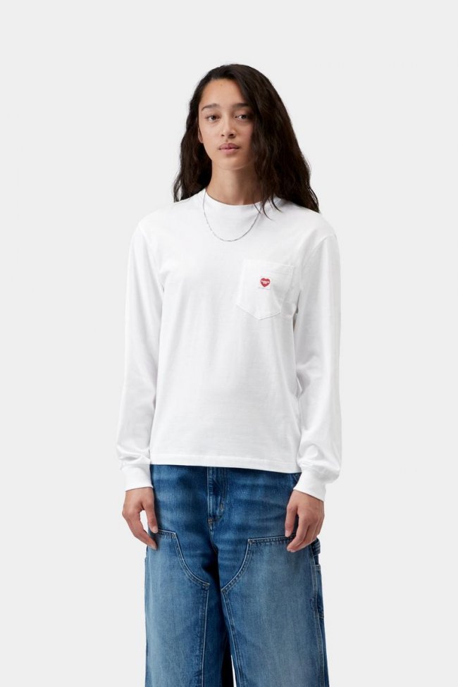 Carhartt L/S Pocket Small Heart T-Shirt - White / Red