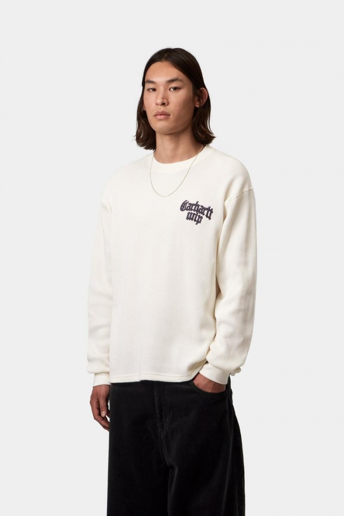 Carhartt L/S Blackletter Waffle T-Shirt - Wax / Black