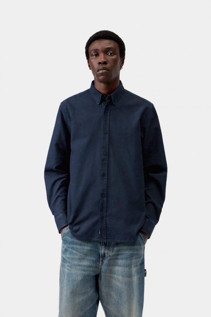 Carhartt L/S Bolton Shirt - Dark Navy, Garment dyed