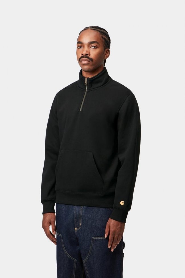 Carhartt Chase Neck Zip Sweatshirt - Black / Gold