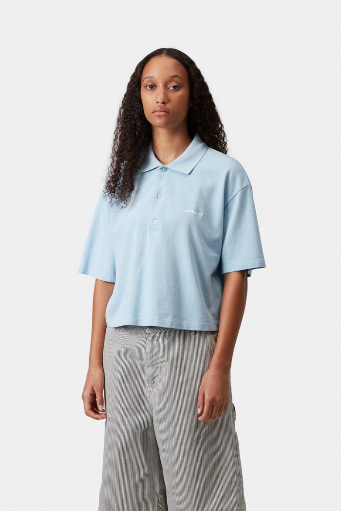 Carhartt S/S Carhartt Script Polo T-Shirt - Icaria / White