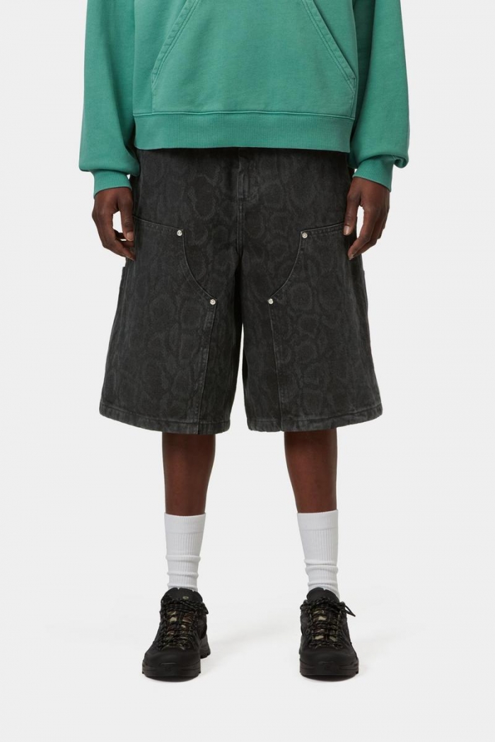 Carhartt Snake Nixon Double Knee Short - Snake Camo, Black, Heavy stone wash