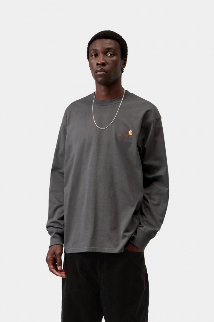 Carhartt L/S American Script T-Shirt - Graphite