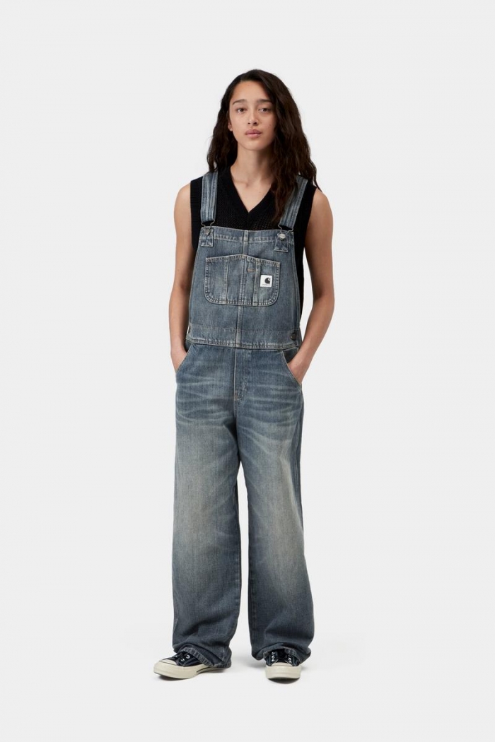 Carhartt Bib Overall Straight - Blue, Worn used wash