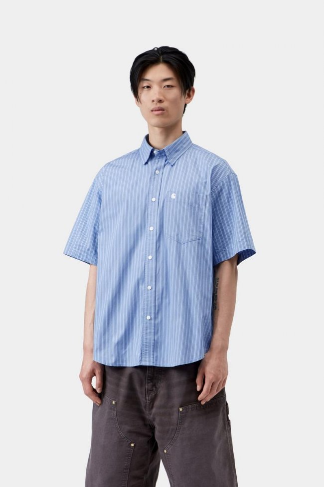 Carhartt S/S Keene Shirt - Keene Stripe, Curacao