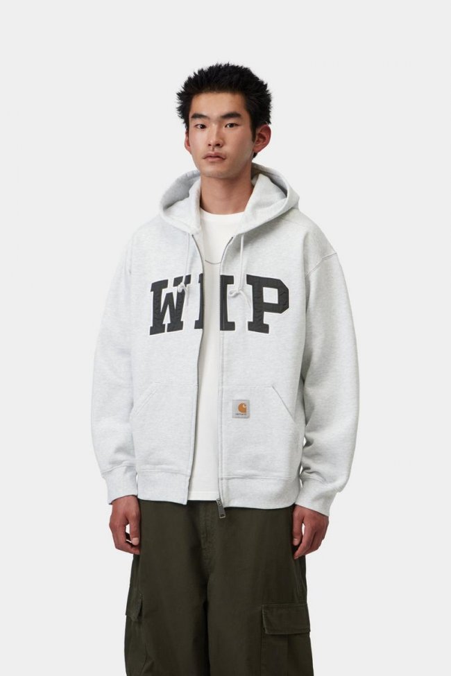 Carhartt Hooded WIP Sweat Jacket - Ash Heather, Stone washed