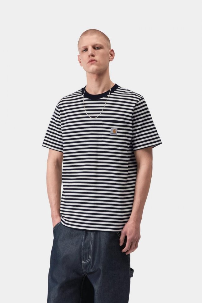 Carhartt S/S Ezra Pocket T-Shirt - Ezra Stripe, Black / Wax