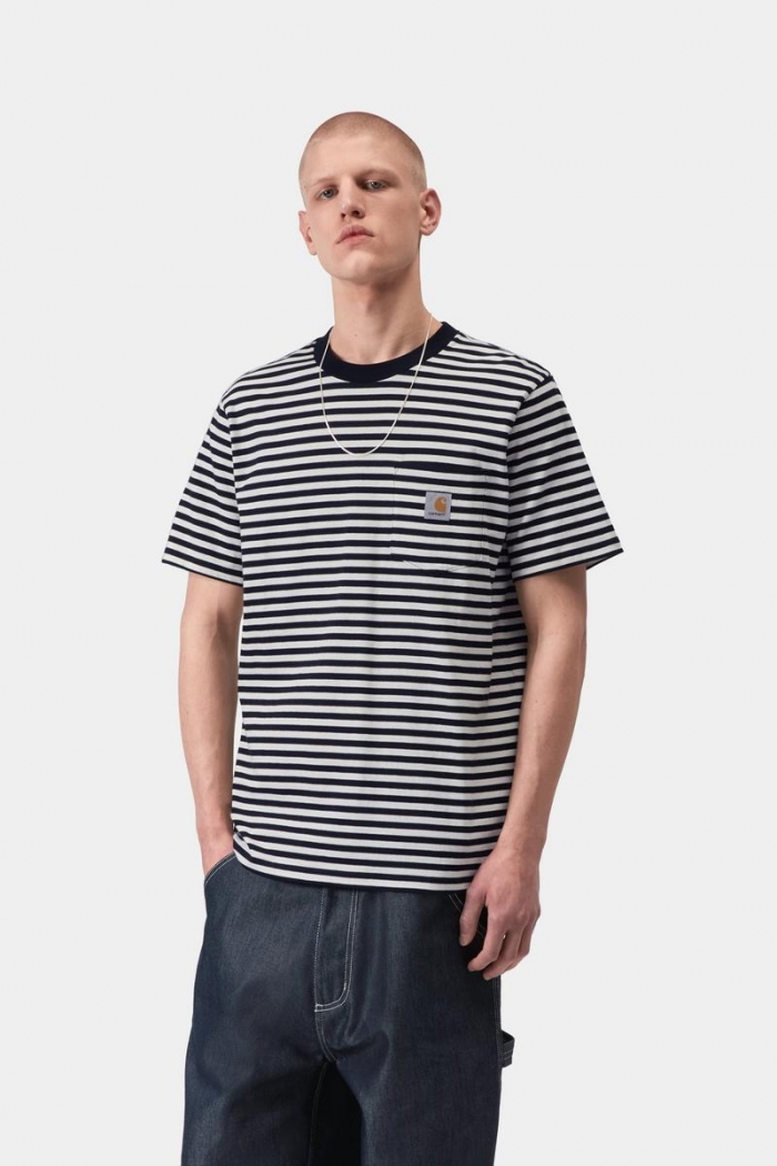 Carhartt S/S Ezra Pocket T-Shirt - Ezra Stripe, Black / Wax