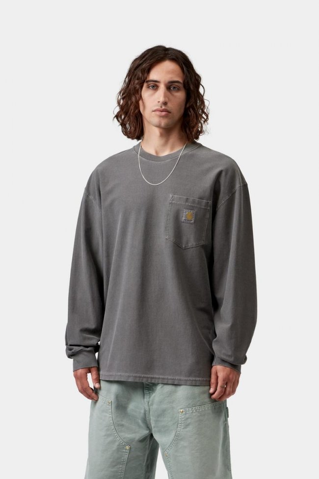 Carhartt L/S Loose Pocket T-Shirt - Black, Garment dyed