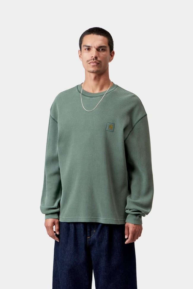 Carhartt L/S Vista Waffle T-Shirt - Dark Scarab, Garment dyed