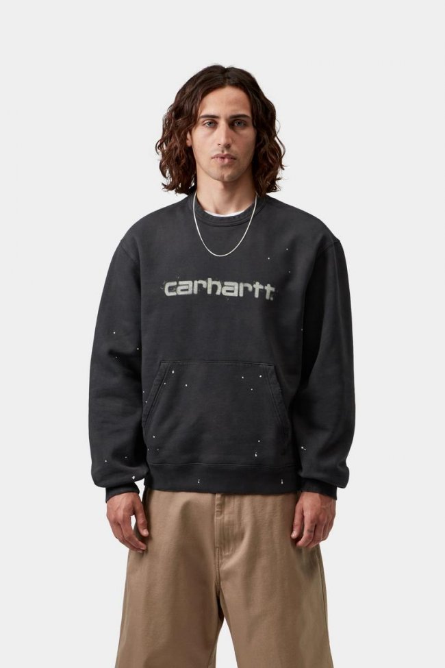 Carhartt Painter Sweatshirt - Black, Destroy wash, splatter