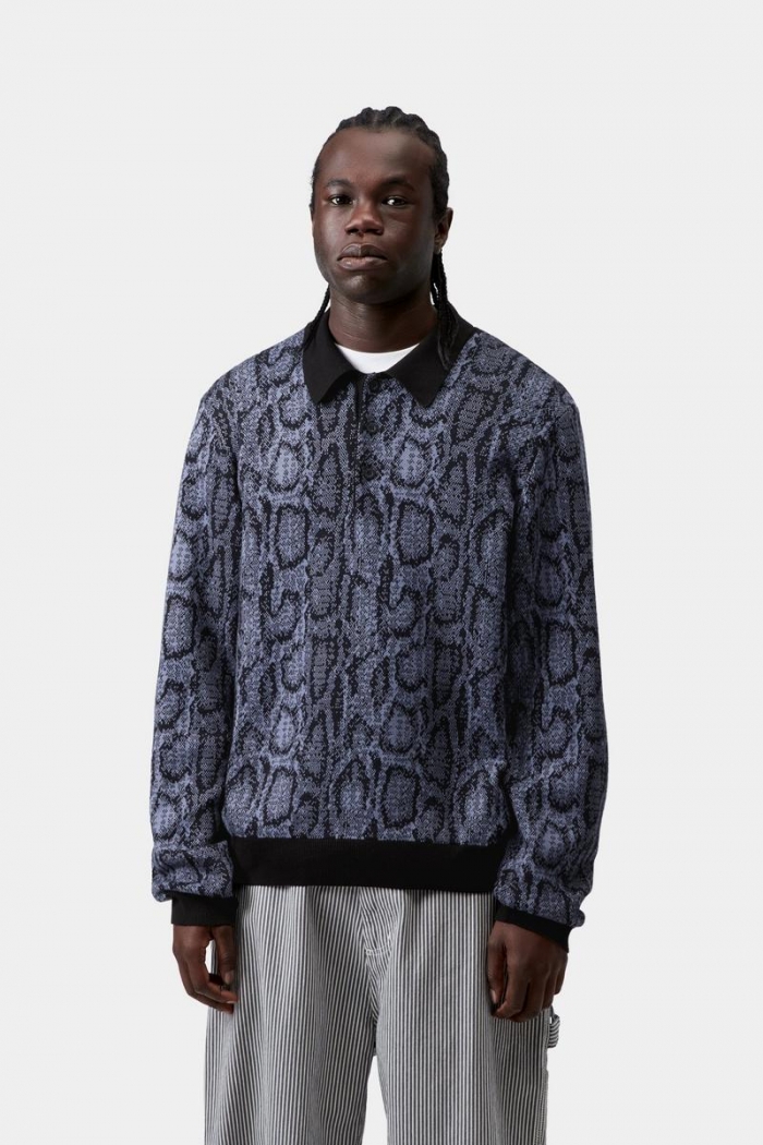 Carhartt L/S Snake Polo - Snake Camo Jacquard, Velvet Blue
