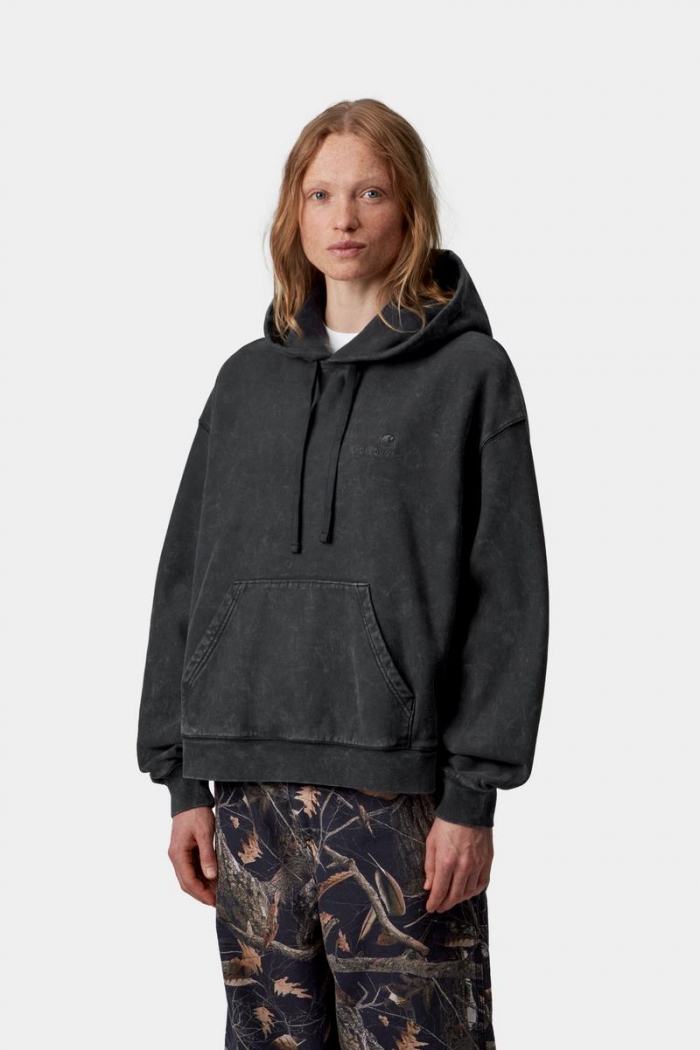 Carhartt Hooded Lambert Sweatshirt - Black, Moon wash