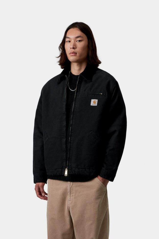 Carhartt OG Detroit Jacket - Black / Black, Stone canvas