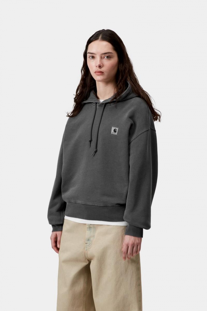Carhartt Hooded Nelson Sweatshirt - Black, Garment dyed