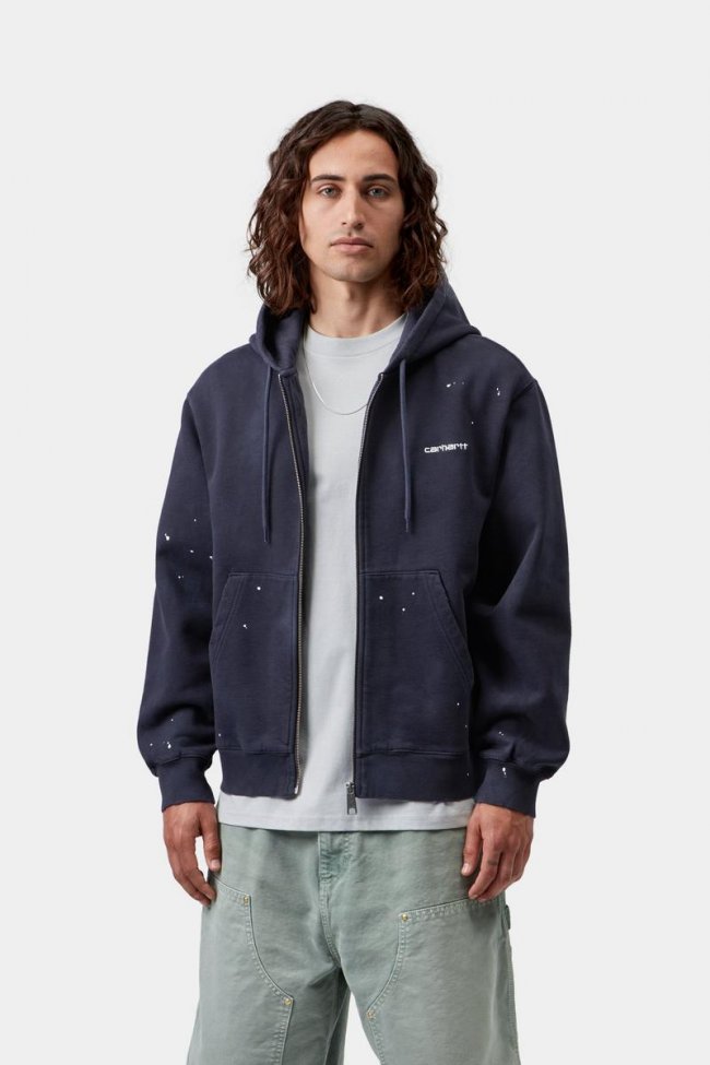 Carhartt Hooded Painter Jacket - Dark Navy, Destroy wash, splatter