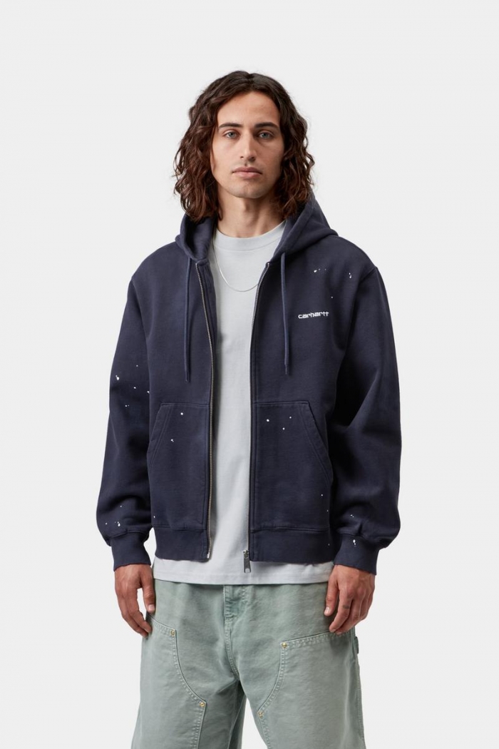 Carhartt Hooded Painter Jacket - Dark Navy, Destroy wash, splatter