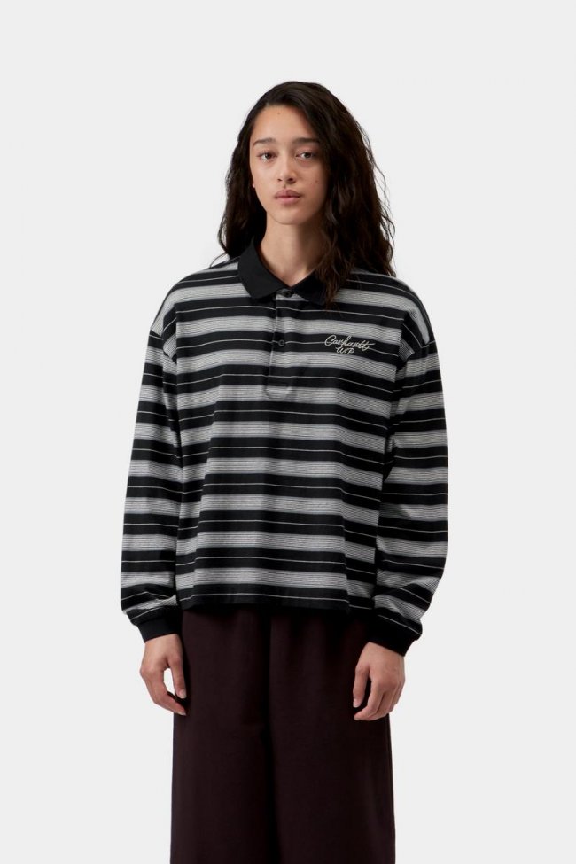 Carhartt L/S Bronson Polo - Bronson Stripe, Black