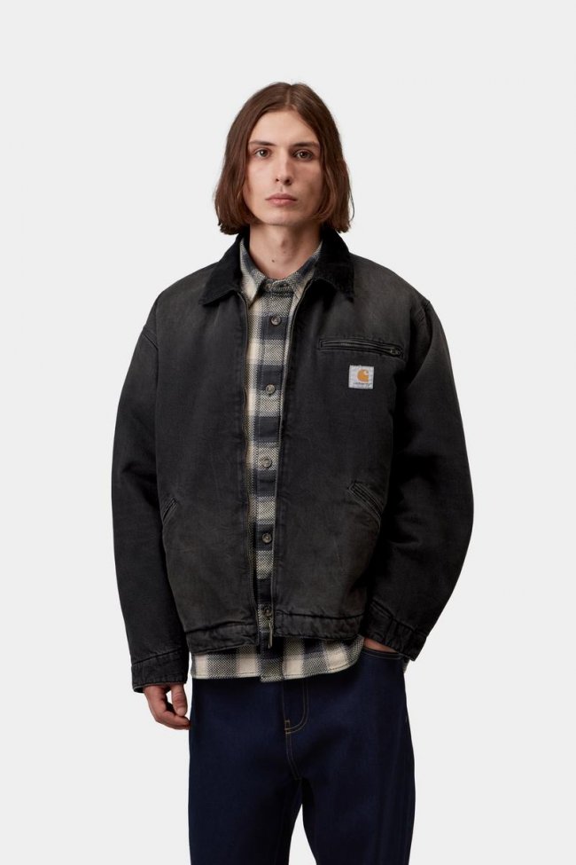 Carhartt OG Detroit Jacket - Black / Black, Tobacco used wash