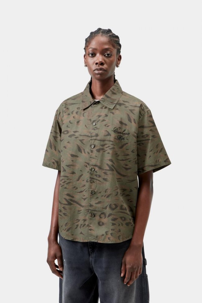 Carhartt S/S Travon Shirt - Duck Feather Print, Cypress / Black Carhartt S/S Travon Shirt - Duck Feather Print, Cypress / Black
