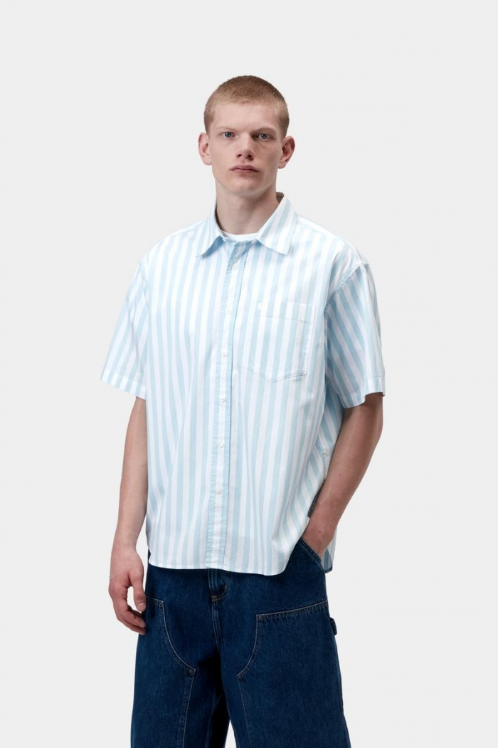 Carhartt S/S Royce Shirt - Royce Stripe, Icaria / White