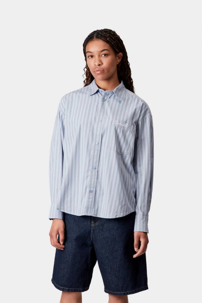 Carhartt L/S Grimsby Shirt - Grimsby Stripe, Blue Fog