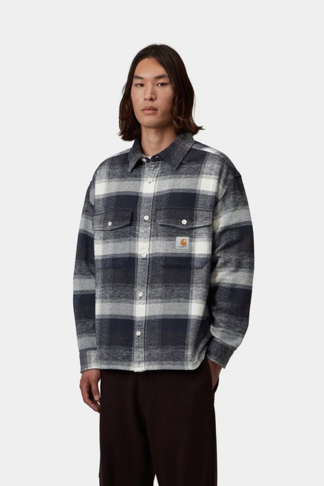 Carhartt L/S Esterson Shirt - Esterson Check, Dark Navy