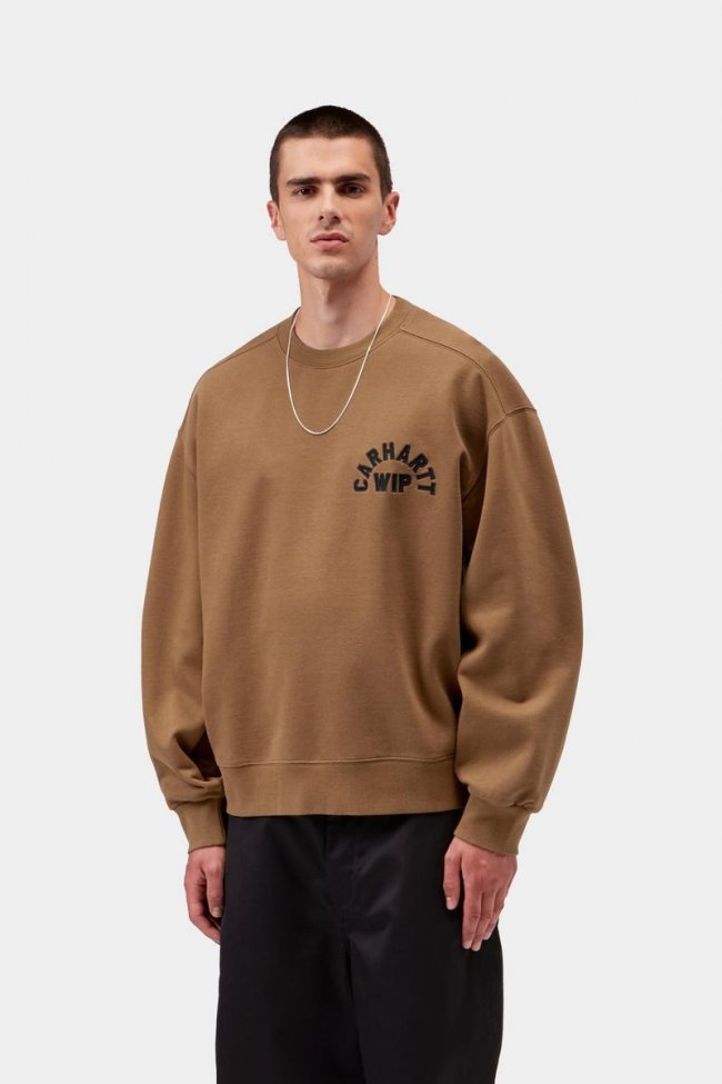 Carhartt Arch Script Sweatshirt - WIP H Brown / Black, Stone washed