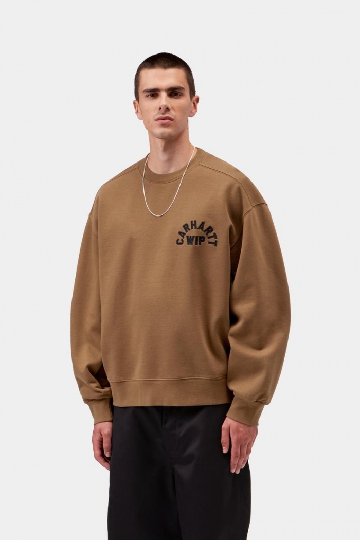 Carhartt Arch Script Sweatshirt - WIP H Brown / Black, Stone washed