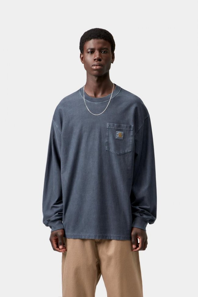 Carhartt L/S Loose Pocket T-Shirt - Dark Navy, Garment dyed