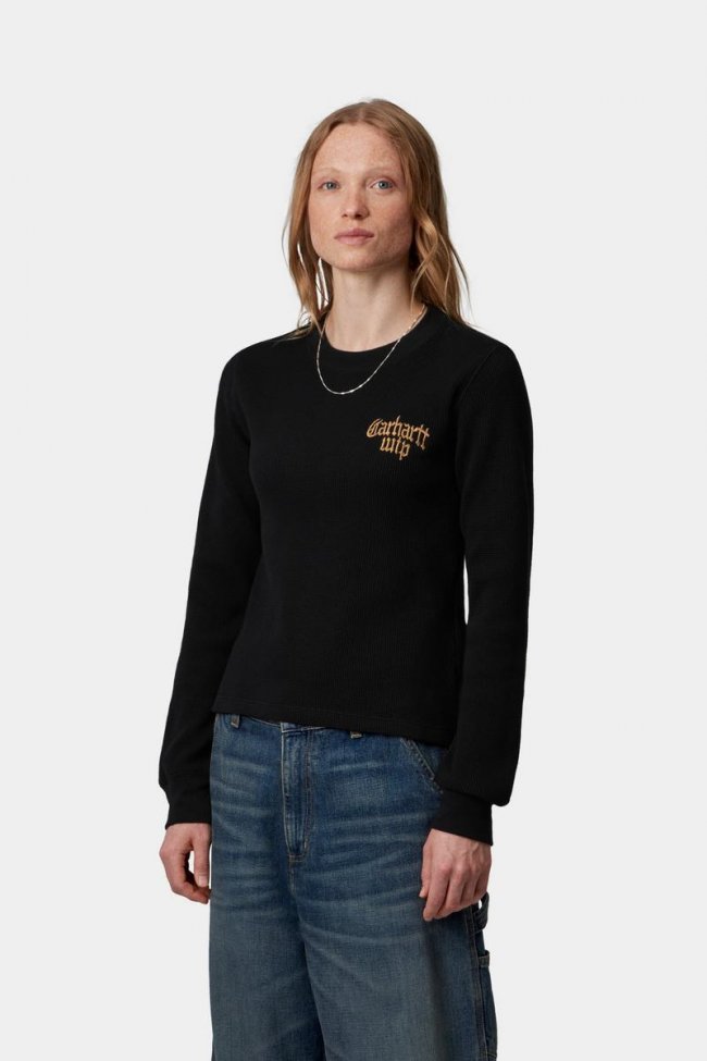 Carhartt L/S Blackletter Waffle T-Shirt - Black / Yellow