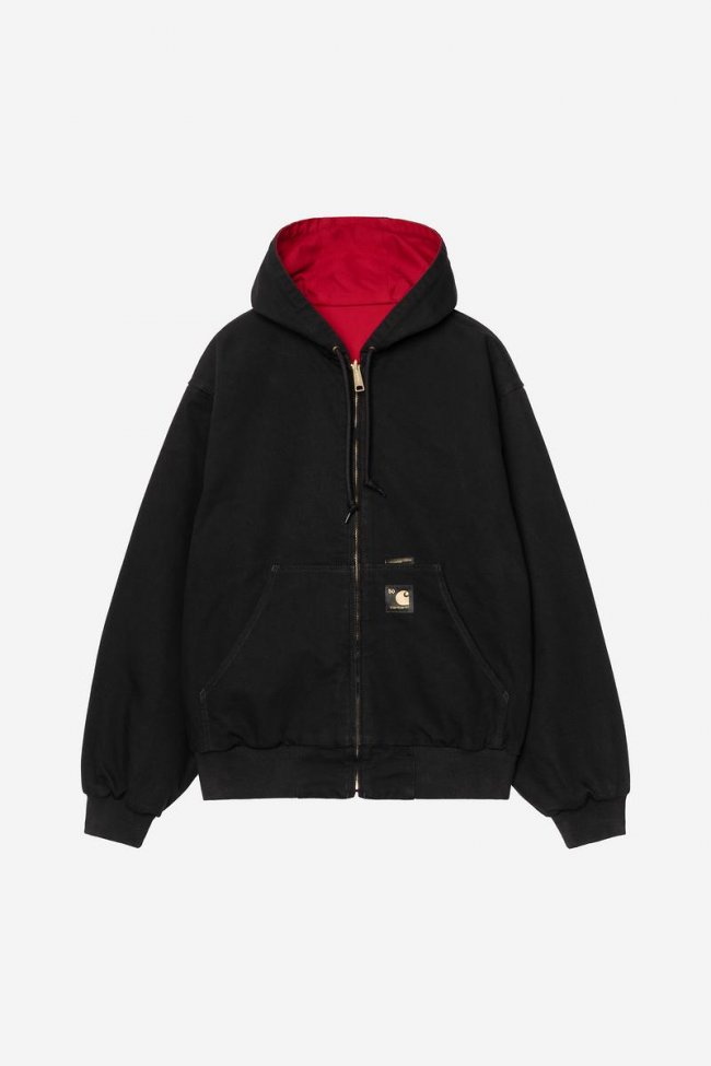 Carhartt OG Active Jacket 50th Anniversary Edition Canvas - Black / USA Red, Rinsed