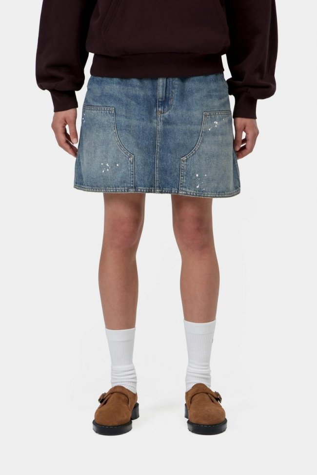 Carhartt Maeve Double Knee Skirt - Blue, Destroy wash, splatter Carhartt Maeve Double Knee Skirt - Blue, Destroy wash, splatter