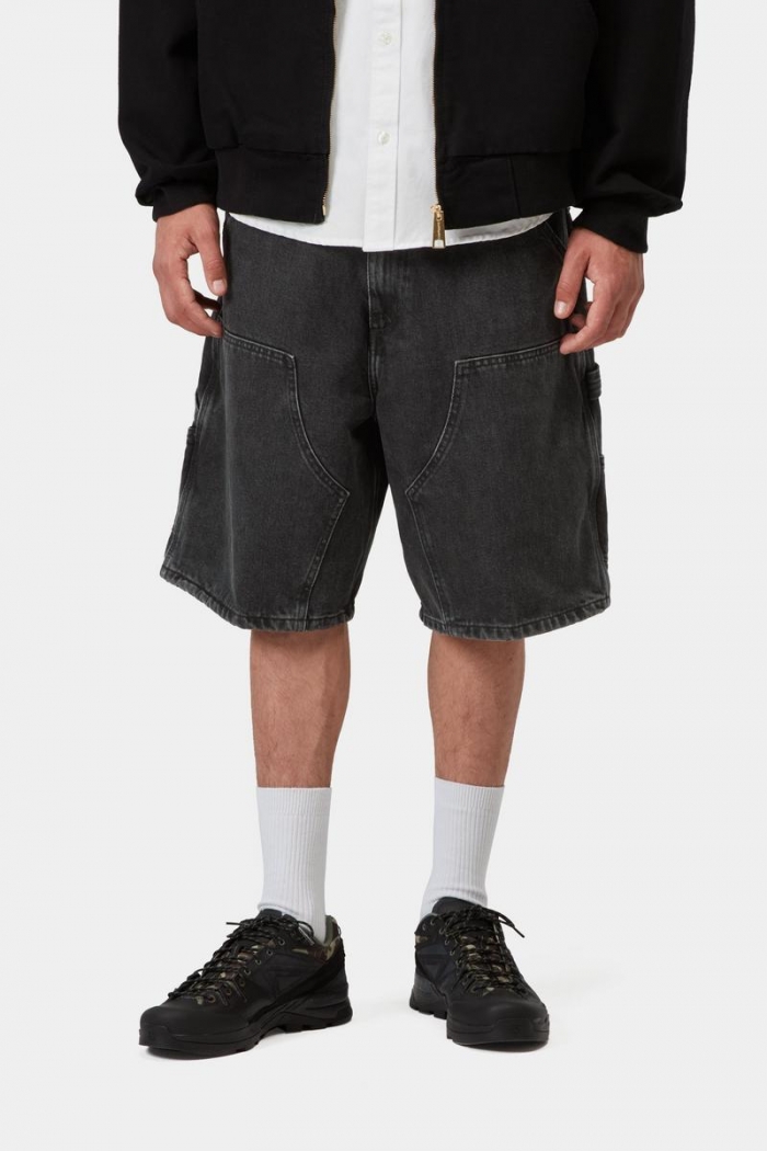 Carhartt Double Knee Short - Black, Stone washed
