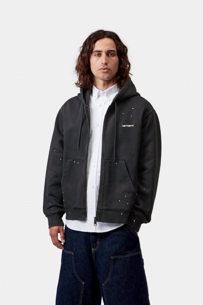 Carhartt Hooded Painter Jacket - Black, Destroy wash, splatter
