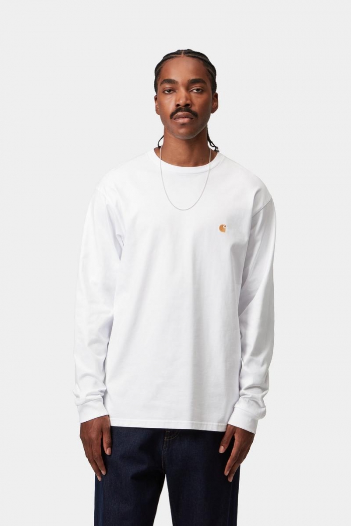 Carhartt L/S Chase T-Shirt - White / Gold