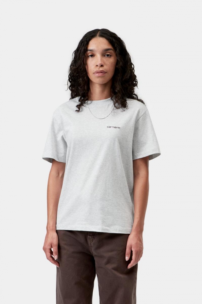 Carhartt S/S Script Embroidery T-Shirt - Ash Heather / Cozy Purple