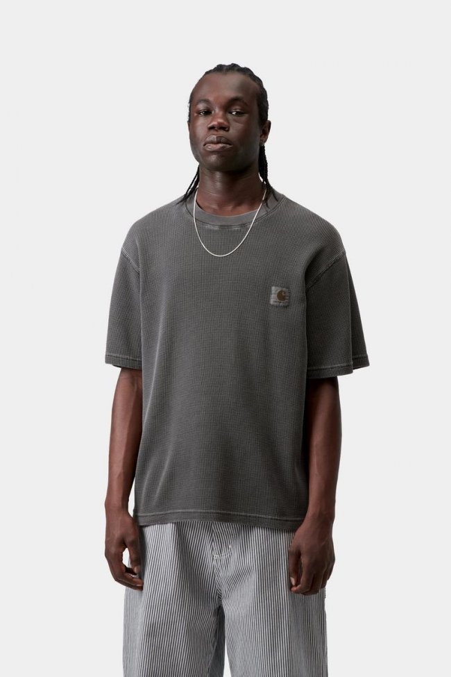 Carhartt S/S Nelson Waffle T-Shirt - Black, Garment dyed