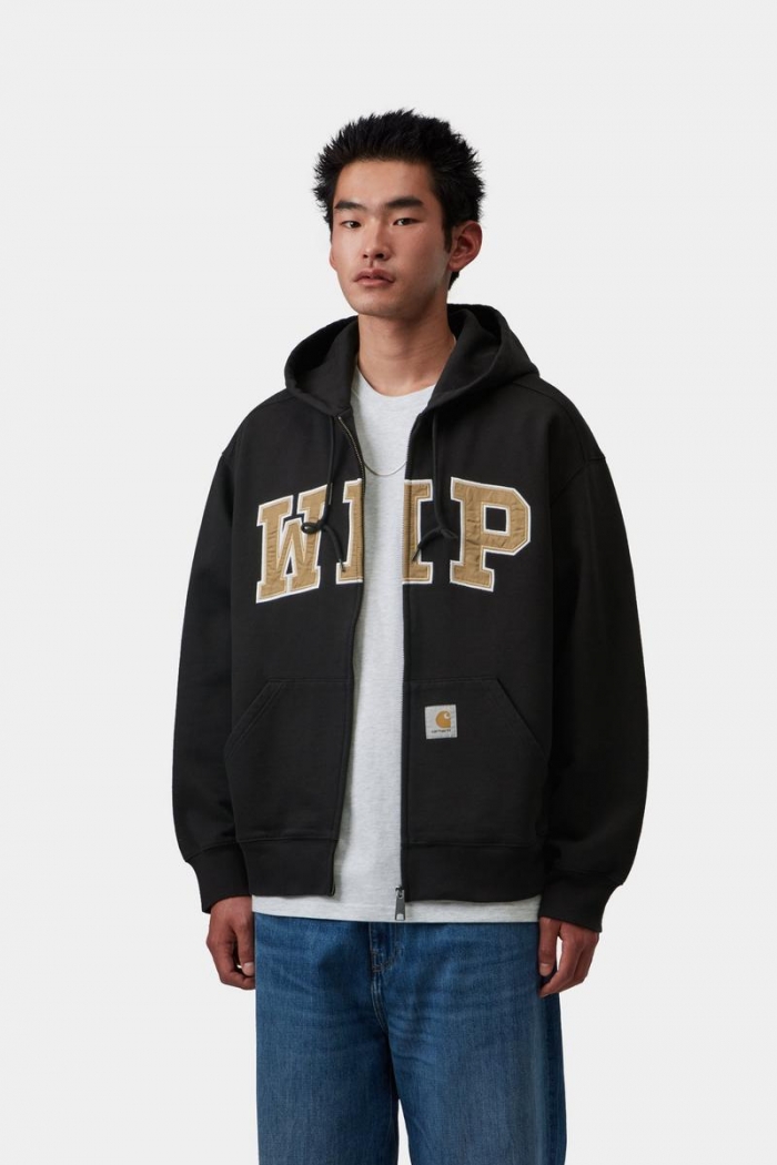 Carhartt Hooded WIP Sweat Jacket - Black, Stone washed