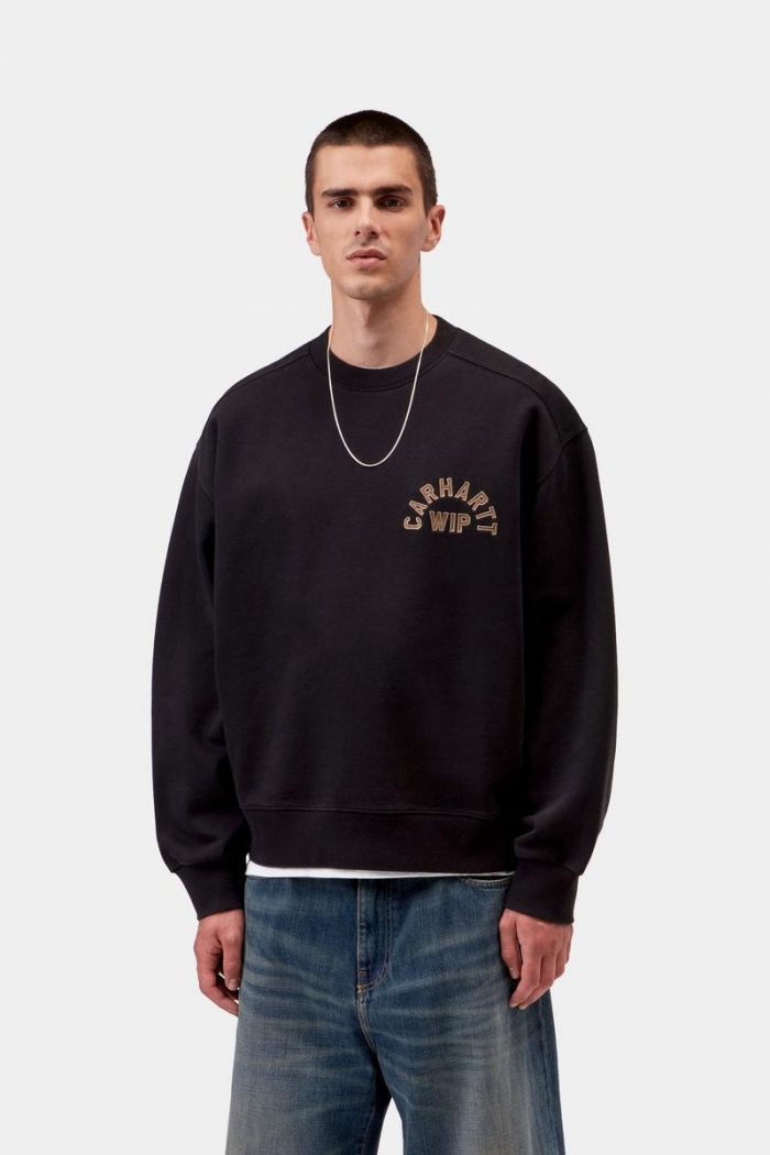 Carhartt Arch Script Sweatshirt - Black / Hamilton Brown, Stone washed