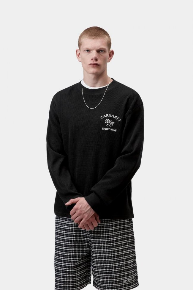 Carhartt L/S Eightynine Waffle T-Shirt - Black / White