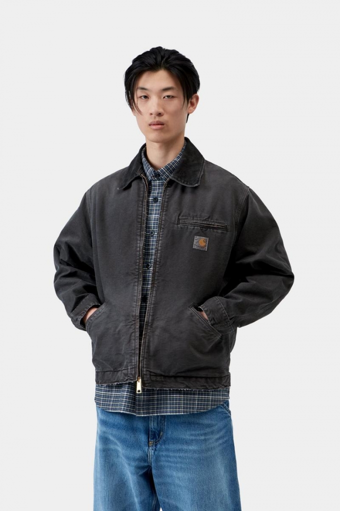 Carhartt OG Detroit Jacket - Black / Black, Destroy wash