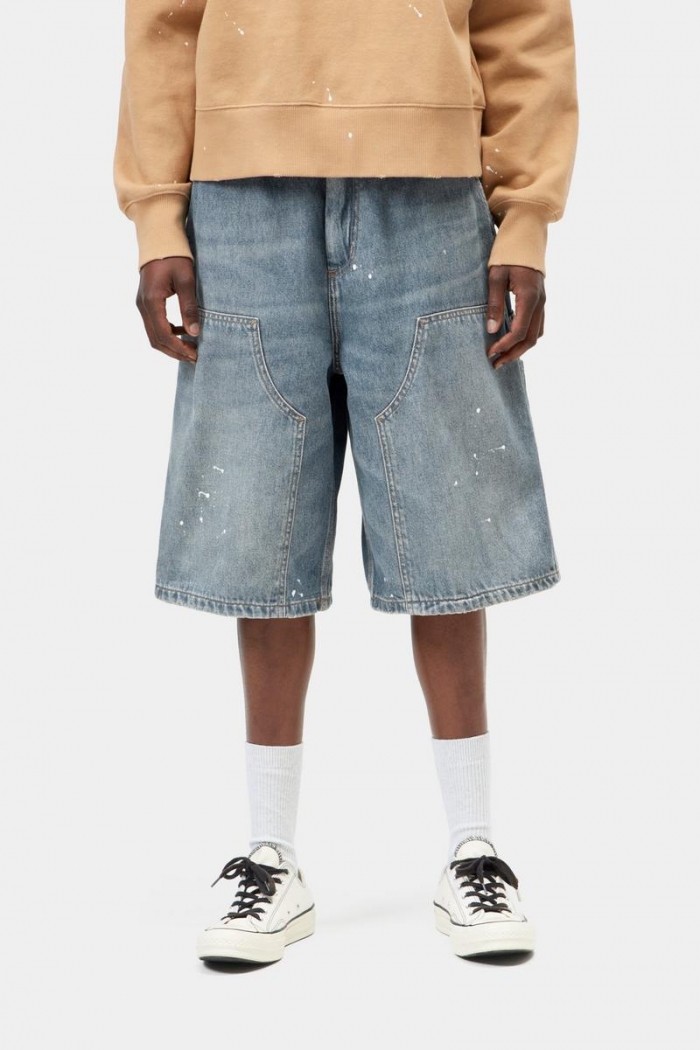 Carhartt Nixon Double Knee Short - Blue, Destroy wash, splatter