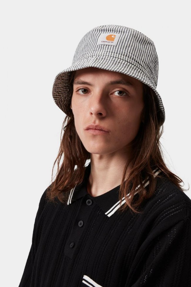 Carhartt Mercer Bucket Hat - Mercer Stripe, Graphite / Wax, Stone washed