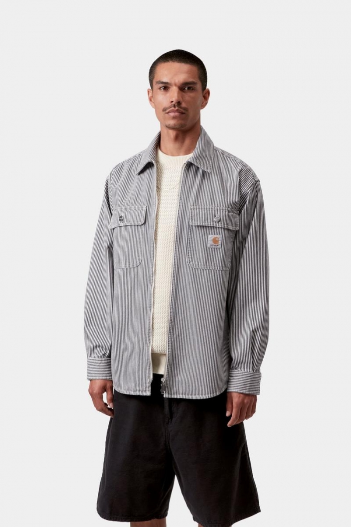Carhartt Mercer Shirt Jac - Mercer Stripe, Graphite / Wax, Stone washed