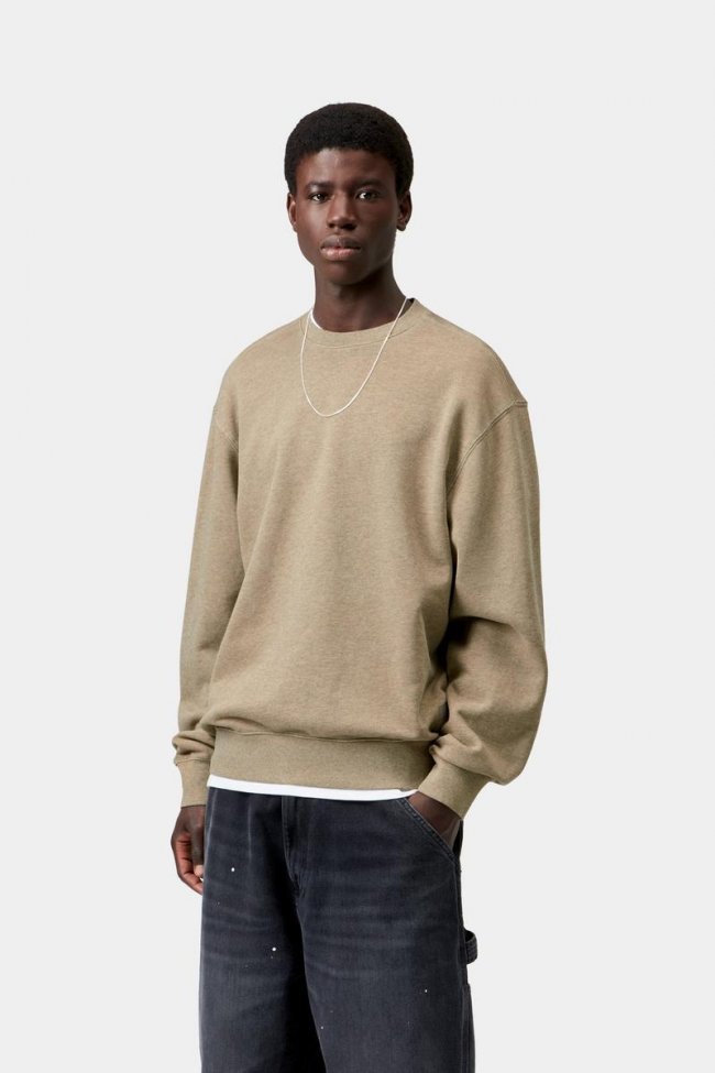Carhartt Caspian Sweatshirt - Dusty H Brown Heather, Garment dyed